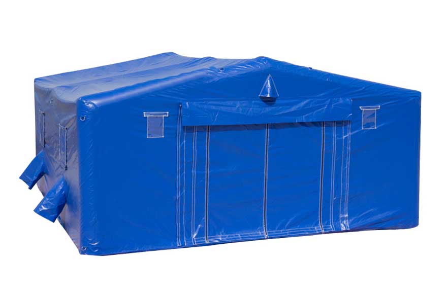 Blue inflatable military tent