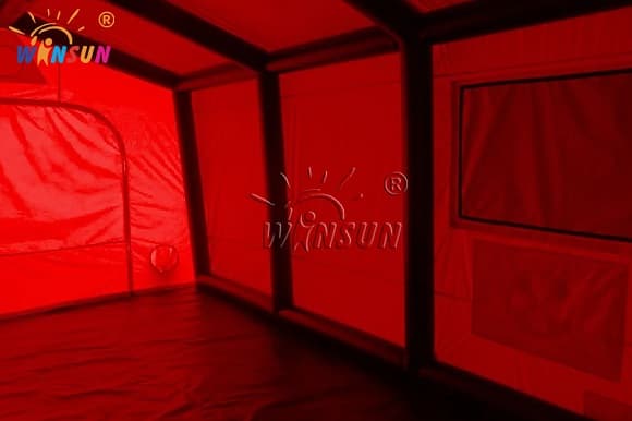 Red inflatable military tent for outdoor