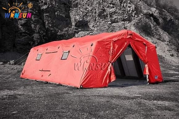 Red inflatable military tent for outdoor